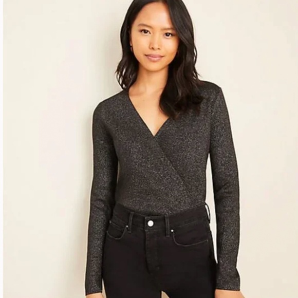 NWT Ann Taylor Shimmer Wrap Long Sleeve, Black Sz M - Picture 6 of 7